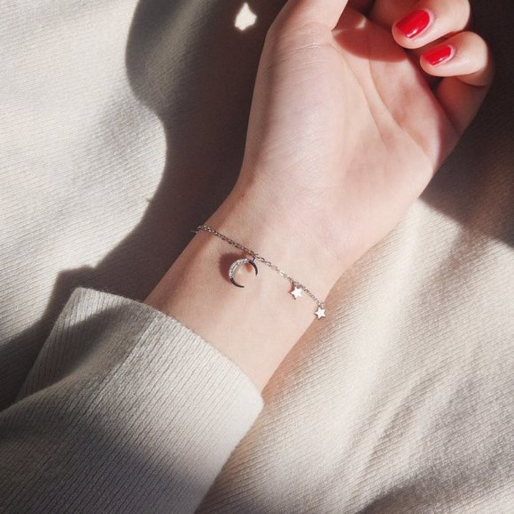 NEW Silver Simple Zircon Moon Star braclet - Picture 2 of 4